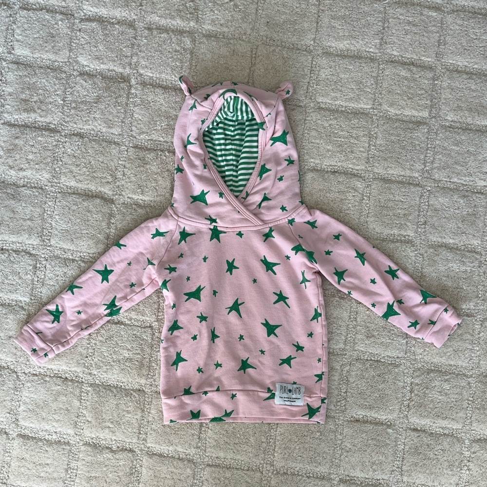 Charming Pink Hoodie with Green Star Pattern